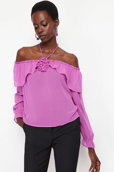 Trendyol Collection Рожева шифонова блузка без підкладки Volan Rose