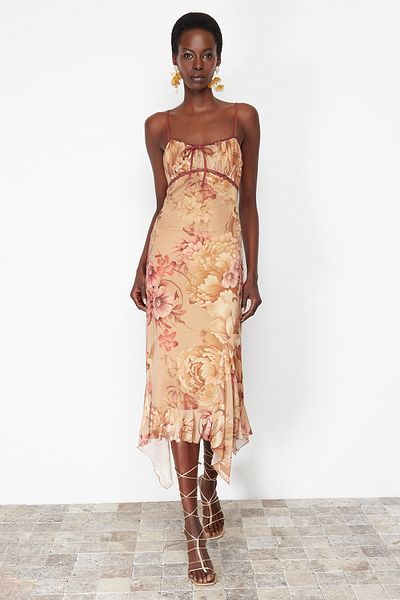 Trendyol Collection A-Cut Floral Print Ruffle Tulle Dress - TPRSS24EL00133