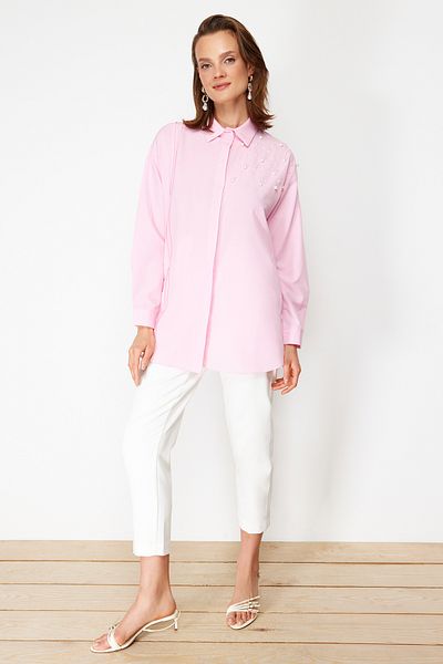 Trendyol Modest Bavlněná košile - Detail růžové perly Tctss24Tg00032