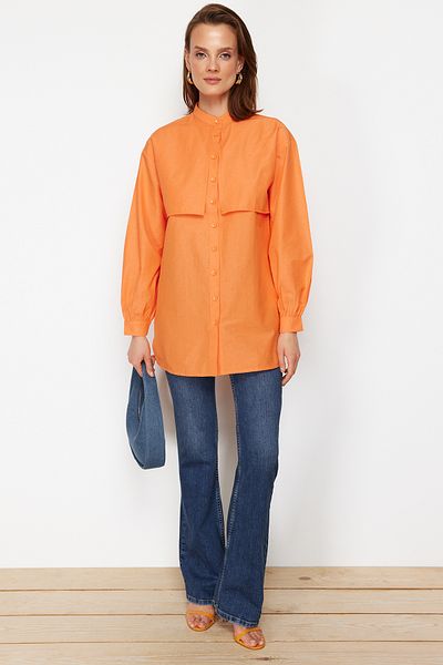Trendyol Modest Orangefarbenes gewebtes Baumwollhemd TCTSS23TG00030