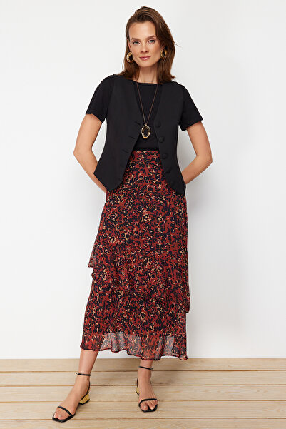 Trendyol Modest Tile Animal Patterned Lined Woven Skirt TCTAW24EE00020