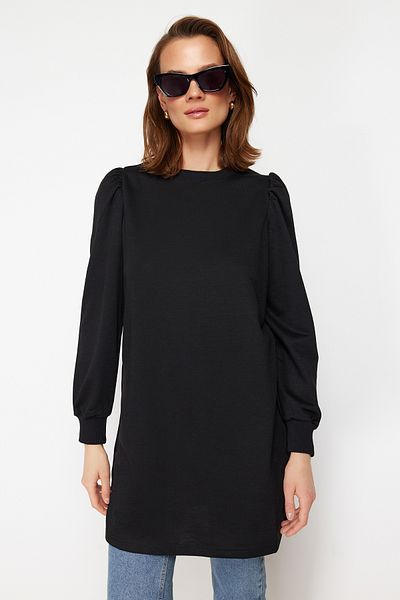 Trendyol Modest Schwarze Strick-Tunika mit Rundhalsausschnitt und Schlitz und Ärmeldetail TCTSS21TN0257
