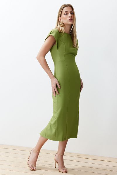 Trendyol Collection Πράσινο Midi Φόρεμα - Χαμηλό μανίκι, Crew Neck, Wrap Body Skirt - TWOSS24EL00608
