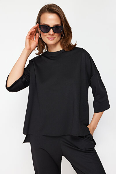 Trendyol Collection Black Knitted Sweatshirt and Trousers Set - Wide Fit