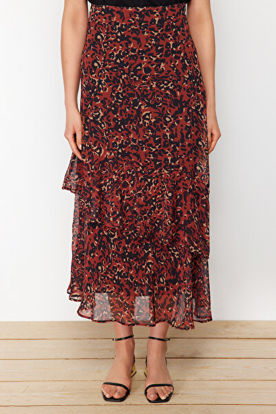 Trendyol Modest Tile Animal Patterned Lined Woven Skirt TCTAW24EE00020