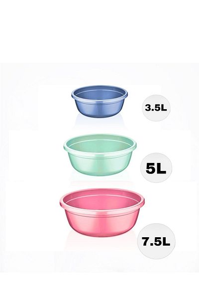 TAKYAKA 3-Piece Colorful Dough Basin Set Without Lid 3.5 LT- 5 LT- 7.5 LT