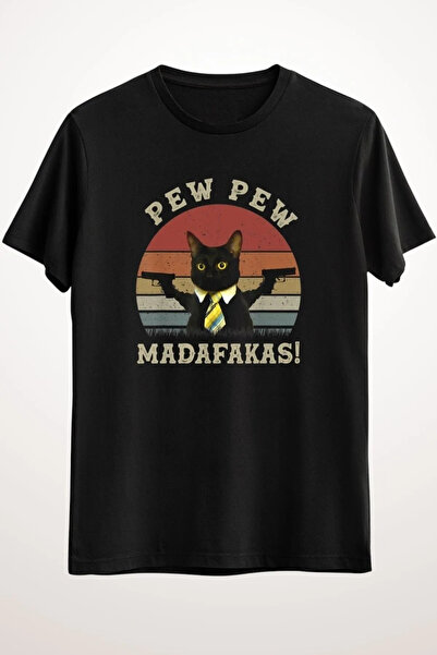 MAGORS Μαύρη γάτα Vintage Pewpewpew Madafakas Cat Crazy Pew Vintage Tshirt