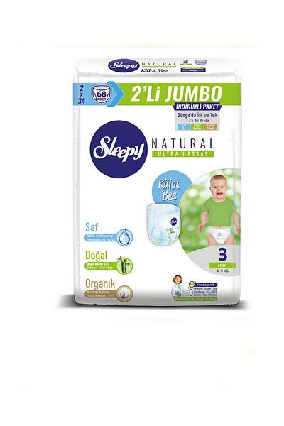 Sleepy Unisex Baby Panties - Diapers Size 3, 68 Pieces, 2-Piece Jumbo
