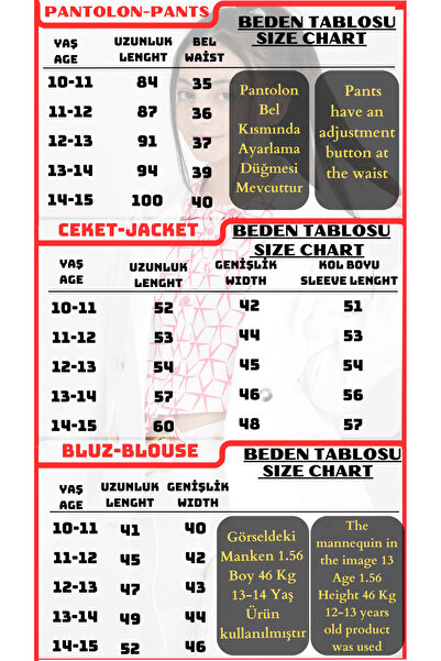 Asortik Kids Girl's Suit 3 Pieces Set Blazer Jacket-Blouse-Pants