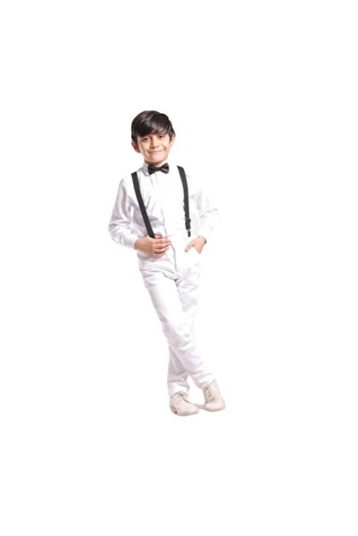 trenddünya Cămașă-pantaloni pentru băieți-papuci-set cu bretele din patru pie...