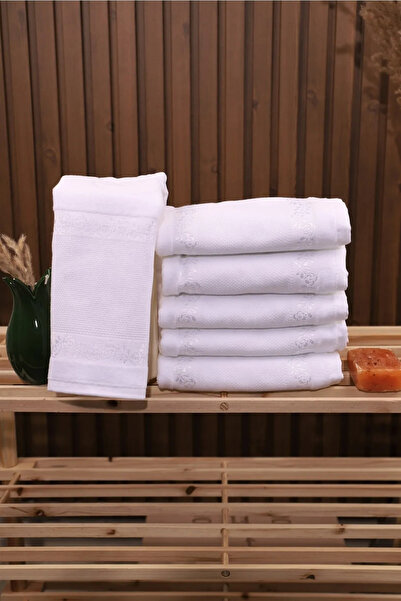 Akınal Bella ΧΡΥΣΟ ΤΕΡΜΑΤΙΚΟ Εταμίνη 50x90 ΣΕΤ 6 ΤΕΜΑΧΙΩΝ Ζωγραφική με κενά σχήματα με κέντημα ζακάρ ΡΟΖ ΚΡΕΜΑΣΤΟ ΛΕΥΚΟ ΠΕΤΣΑ