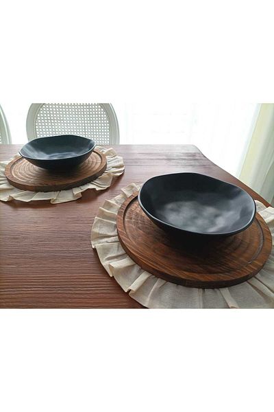 NGY Frilly Raw Linen Round American Service Vintage Set of 4