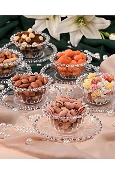 SEKASTYLE 12 Pieces of 6 Person Beaded Snack Bowl - Food Bowl - Jam Bowl - Presentation Bowl - Breakfast Treat Set