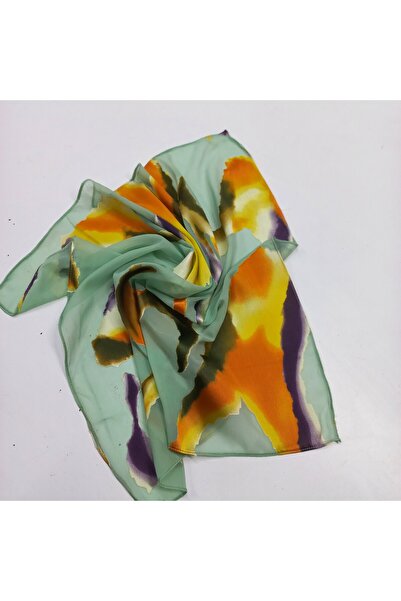 es moda shop وشاح شيفون منقوش باللون الأخضر المائي