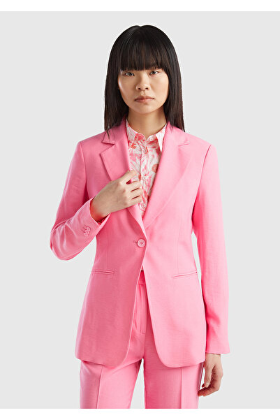 United Colors of Benetton Light Pink Viscous Slim Fit Women's Blazer Jacket