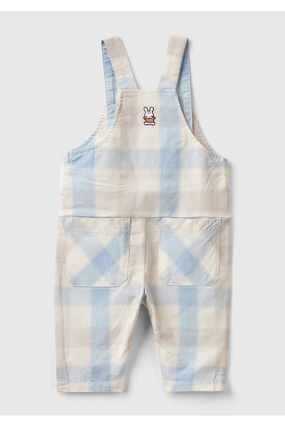 United Colors of Benetton Baby yellow-blue full patterned back embroidery patch pocket jumpsuit