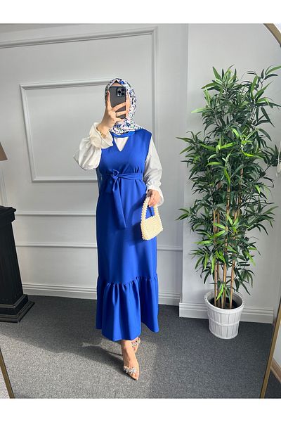 Nisa Nalbantoğlu Sax Blue Crepe Hijab Gilet