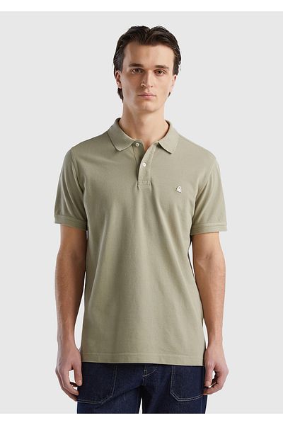 United Colors of Benetton Ανδρικό μπλουζάκι πόλο Khaki - κανονική εφαρμογή, κοντό μανίκι