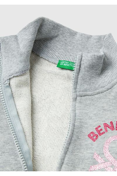 United Colors of Benetton Benetton Printed Gray Melange Girls' Sweatshirt