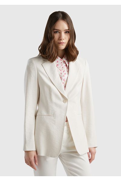 United Colors of Benetton Blazer Slim Fit pentru damă - amestec crem vâscos