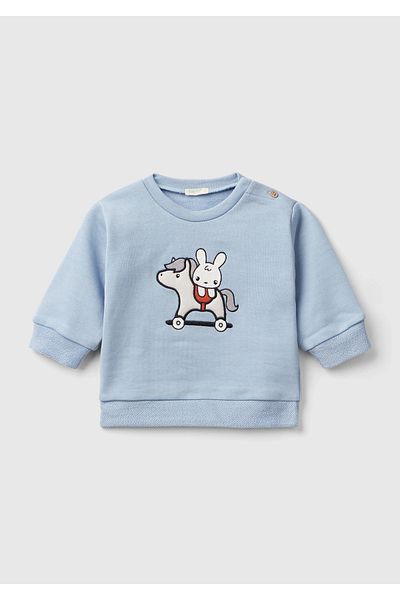 United Colors of Benetton Baby aviator blue front graphic Printed decorative button sweatshirt