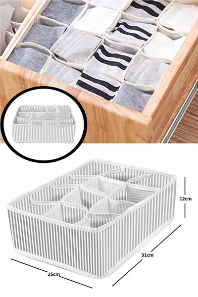 ESTİ 12 Compartment Striped Fabric Organizer - Drawer Organizer