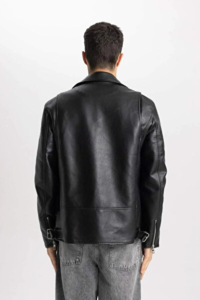 DeFacto Faux Leather Slim Fit Jacket - Zipper and Pocket, U4418Az24Sp