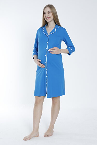 Miss Dünya Lissa Cămașă cu guler cu nasturi în față pentru maternitate și cămașă de noapte pentru maternitate