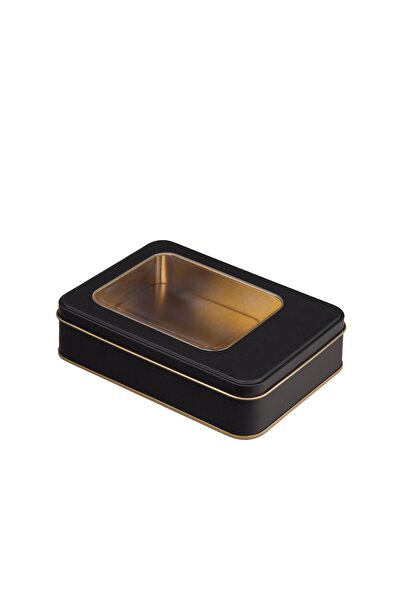 AMBALAJ PAZARI Pencereli Mat Siyah Metal Kutu 19x13,5x4,5 cm