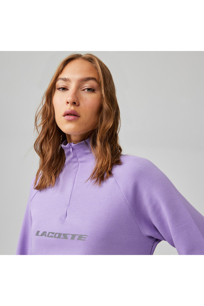 Lacoste Kadın Loose Fit Uzun Kollu Fermuarlı Baskılı Lila Elbise