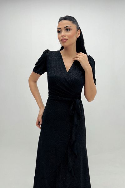 giyimmasalı Imported Glitter Fabric Belt Detailed Midiboy Dress - Black
