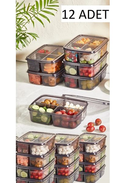Bayev Smoked Large 12 Pieces 4 Compartments Meat and Vegetable Storage Container Portion Mincer Icebox Diet Organizer