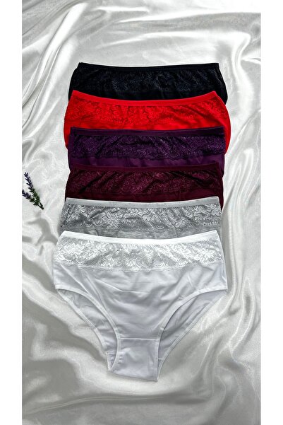 Clara Butik Kadın Bato Dantelli Yumuşak Külot 6'lı Paket Pamuk Kumaş Likralı Bikini Toparlayıcı