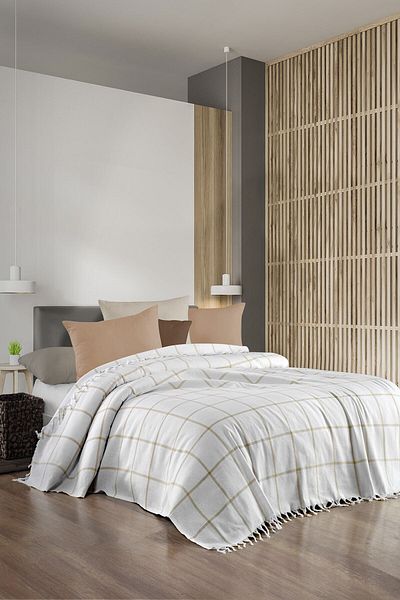 Lux Touch Scotch Beige Double Pike 200 X 220 cm Καναπές Κρεβάτι Καναπές Βαμβακερό υφαντό κάλυμμα