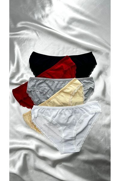 Clara Butik Chiloți moale din dantelă pentru femei, pachet de 5 bikini din țesătură din bumbac, lycra (3051)