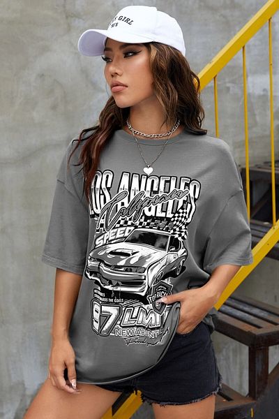 MODAGEN Μπλουζάκι Unisex Oversize Stone Grey Los Angeles Printed