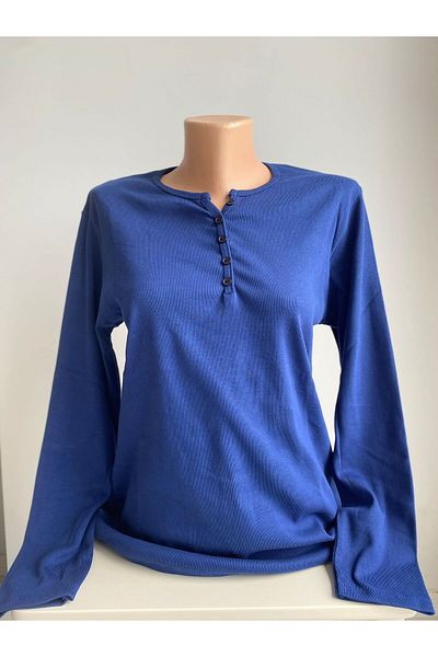 sevdalı Bluză de damă, albastră, cu decolteu în V, 100% bumbac Lycra, din bumbac pieptănat