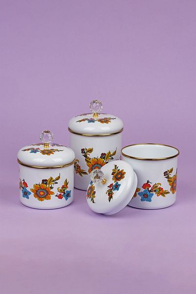 Glore Lorena White Enamel 3-Piece Jar - Spice Jar Set
