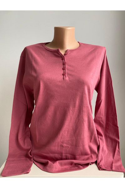 sevdalı Γυναικεία ροζ V λαιμόκοψη 100% βαμβάκι Lycra Mother Combed Βαμβακερή μπλούζα