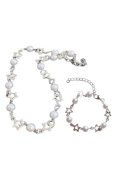 Köstebek Vintage Necklace Bracelet Set with Pearls and Stars