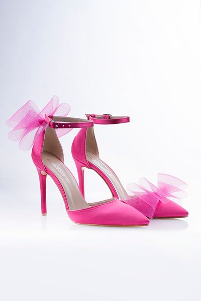 İnce Topuk Fuchsia bow 8 cm heel satin evening shoes