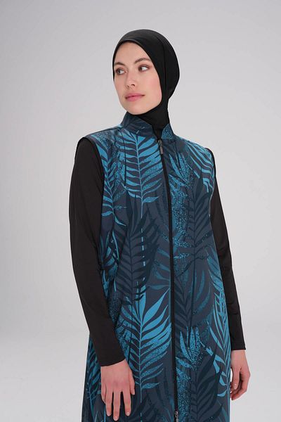 Haşema Σετ 3 τεμαχίων Hijab μαγιό Gilet με σχέδια με φύλλα Nehar 2272