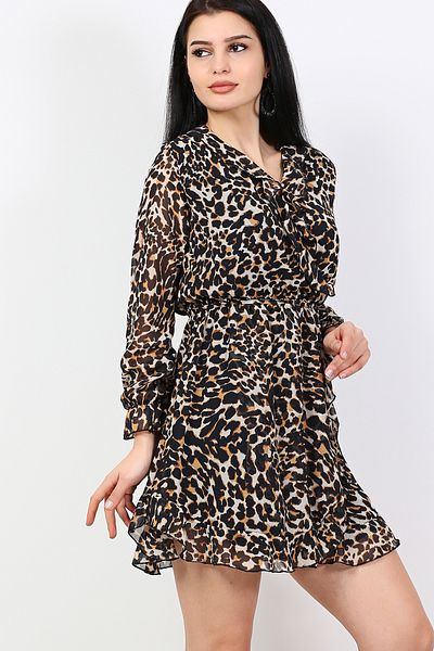 AVORWE Rochie mini din șifon cu imprimeu leopard