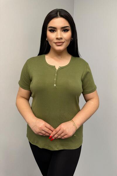 Siyezen Βαμβακερή μπλούζα με κουμπιά μπροστά, σε μεγάλο μέγεθος, βασικού στυλ