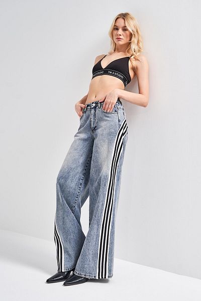 its basic Women's Tint Jeans Color Stripe Detailed Palazzo Fit Design Denim