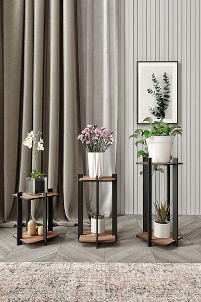 messer 3-Piece Flower Pot Flower Pot Square Madran Walnut Set