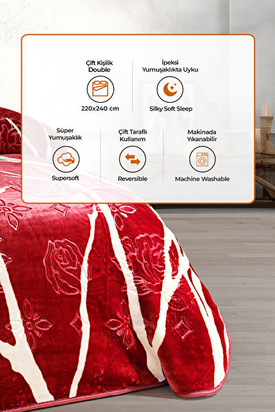 Evlen Home Collection Kalın Yumuşak Peluş 4 Kg Battaniye Supersoft Embos Çift Kişilik Yumoş Kabartma 220x240 Cm Dvn Bordo