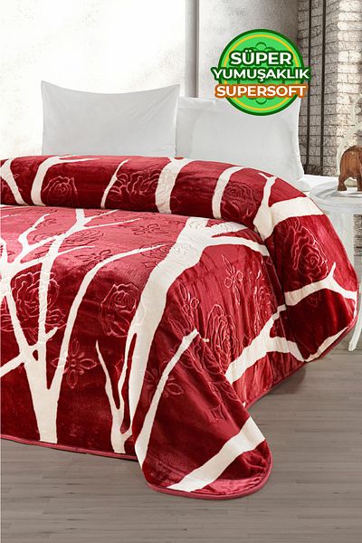Evlen Home Collection 4 Kg Blanket Supersoft Embos - Double Soft Embossing, 220x240 Cm, Dvn Claret Red