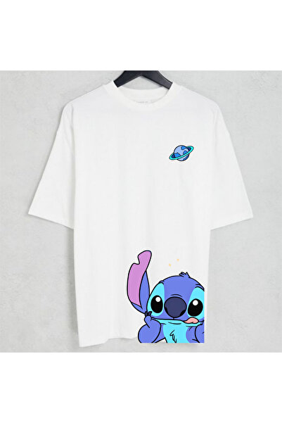 Stitch Baskılı Oversize Unisex Tshirt