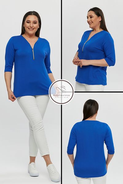 tarzımsüper Bluză cu mâneci capri, mărime mare, sezon nou, model confort cu fermoar, decolteu în V, 4 anotimpuri, bluză elegantă de zi cu zi pentru mama